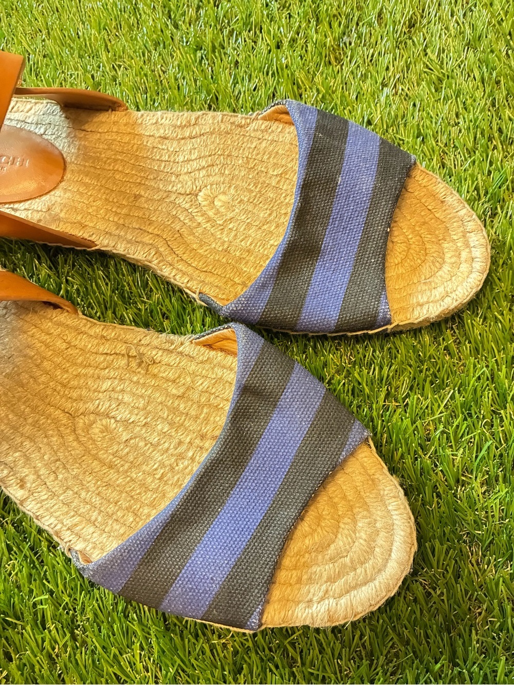 Coach Reena Blue Stripe Espadrille Sandals Leather Size 11 Coastal resortwear - Picture 5 of 9